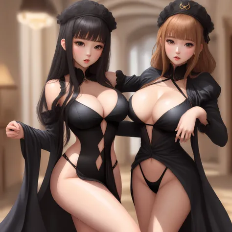 Bursting breasts black silk royal sister no clothes