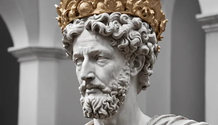 ((Artistic interpretation:1.2), (Surreal+Historical:1.3)) rendering of ((Marcus Aurelius likeness:1.3)|(the Emperors regal countenance:1.2)) in a realistic portrait, depicted in silhouette lighting amidst hazy natural sunlight, ((Ethereal majesty embodied ...