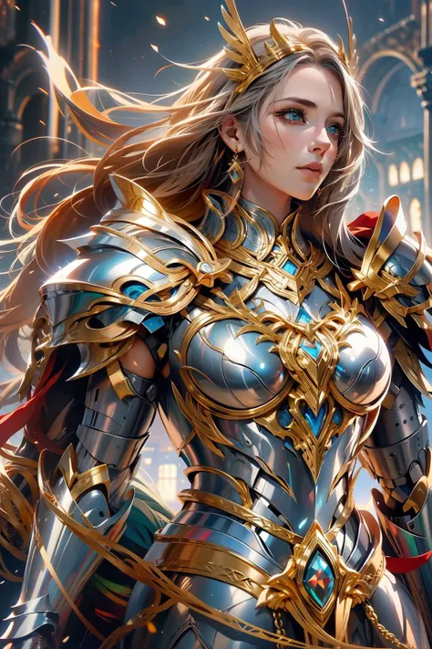 Asgard，Valkyrie，Lady Knight，silver armor，anatomy correct，Gold accents，epic fantasy digital art，tmasterpiece，8K，high definition resolution，Detailed detail drawing，high qulity，, Epic composition,