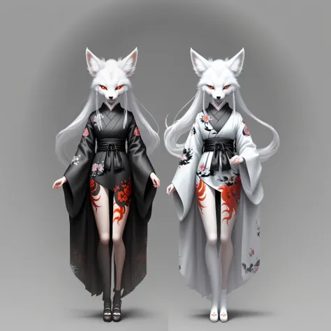 Masterpiece, Best quality, Ultra detail，Nine-tailed demon fox，Non-human，Dont be human，non-humanoid，The look of an animal fox,White fox,Weird painting style,Gothic，Infused with traditional Japanese elements,Various gestures，4K分辨率