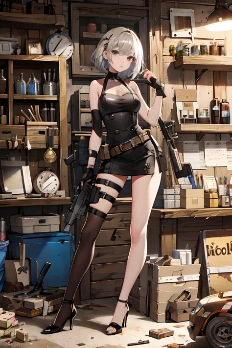 wrench+Beautuful Women+chocolate bar+Repair shop+Small animals+Cluttered Background+Adhesive bandage+Firearms+high-heels