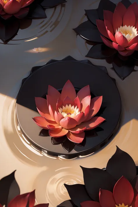 red lotus on the side of a black lotus in a river