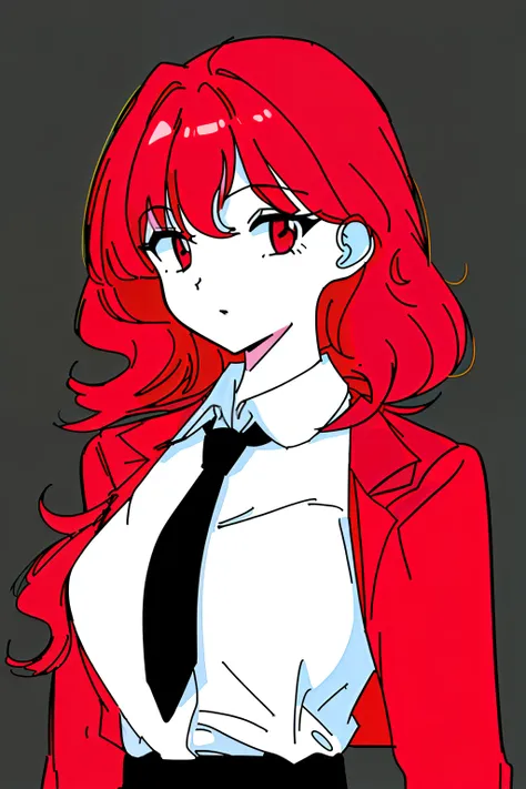 a  girl, shirt, red shirt, black necktie, bright colours, very extremely beautiful,  ((tmasterpiece, minimalism))