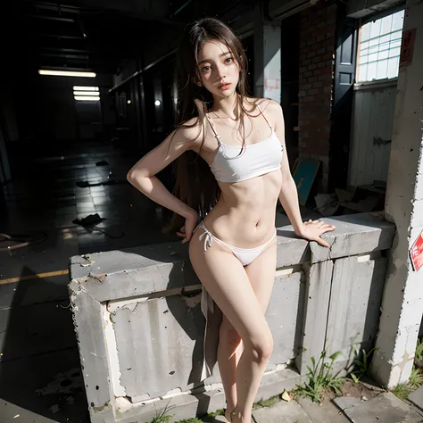 Highest image quality，best qualtiy，tmasterpiece，Abandoned schools，Dark at night，There are no lights，Dimly lit，dreads，fearsome，worried，Fearful，Sexy standing pose，full-body portraits，18-year-old Korean beautiful girl，Behind him is a group of ugly men1.1，NSFW...