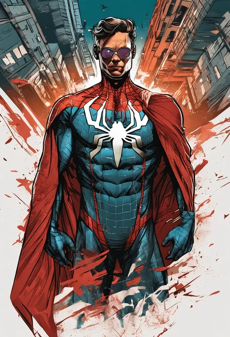 Retrato de um Homem vestindo um terno baseado no homem-aranha, Exquisite fan art, altamente detalhada, estilo aranha verso, um homem como Homem-Aranha