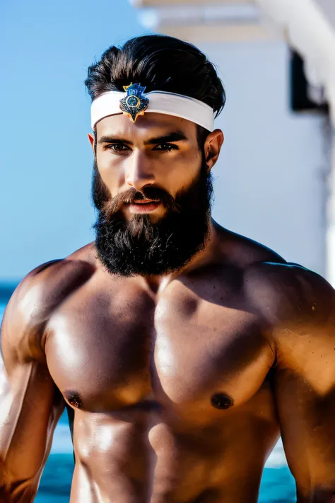 Man with (Beautiful Dark Hair from Brazil Disney Prince, Blue Eyes, Strong Highlights and Base Face, Olive White Skin, Tan Skin. Greek Demigod Warrior A1.2), Black and Blue Roman Warrior Costume, Hyperdetallado, Ultra Sharp, 8k , (incredibly detailed : 1.5...