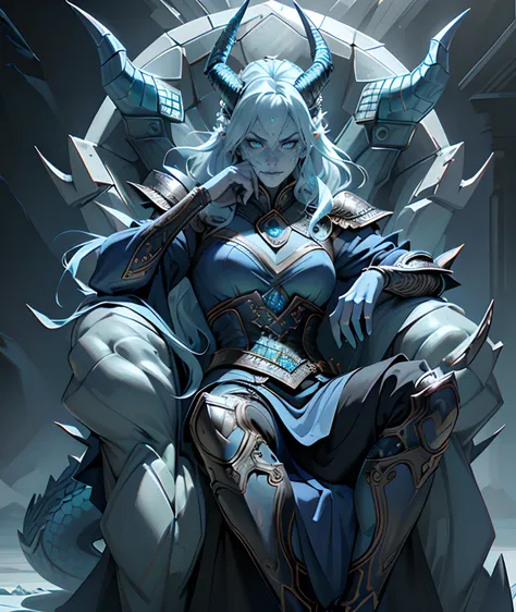 ((Cinematic light, Best quality, 8k, Masterpiece :1.3)), (extremely detailed:1.2), (extremely detailed face), (photorealistic:1.2), (ultra detailed), 8k, (((lady))), (((full body shot))), dark icy background, (((blue skin))), gorgeous, beautiful, ice queen...