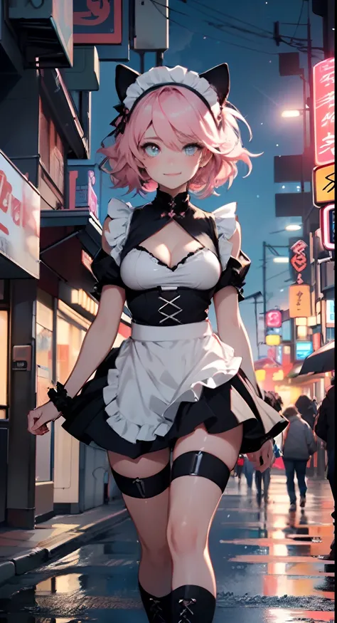 Super cute little maid cat girl,(((1girl))),(((little loli,small tiny body,petite))),(((6 years old))),((anime maid cat girl with extremely cute and beautiful pale pink hair walking seductively down the street)),(((cat girl,anthro furry cute,cat-girl))),((...