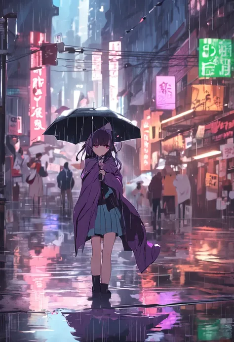 Anime girl umbrella in rain with purple background, Anime art wallpaper 8 K, Anime art wallpaper 4k, Anime art wallpaper 4 K, Guviz, rained!, Umbrellas, nightcore, under rain, In the rain, from girls frontline, Guviz-style artwork, Best anime 4k konachan w...