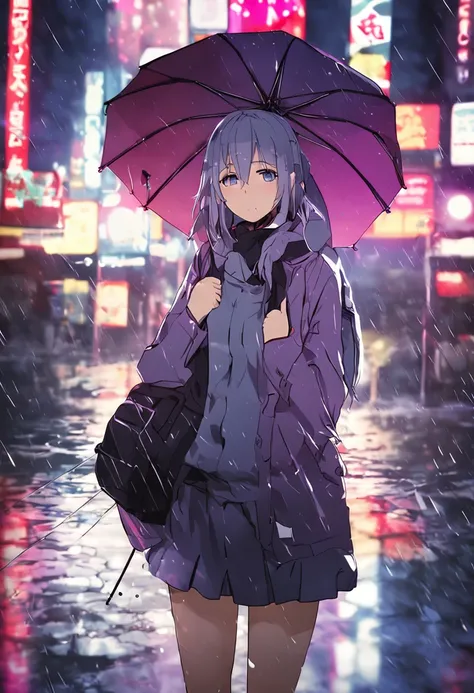 Anime girl umbrella in rain with purple background, Anime art wallpaper 8 K, Anime art wallpaper 4k, Anime art wallpaper 4 K, Guviz, rained!, Umbrellas, nightcore, under rain, In the rain, from girls frontline, Guviz-style artwork, Best anime 4k konachan w...