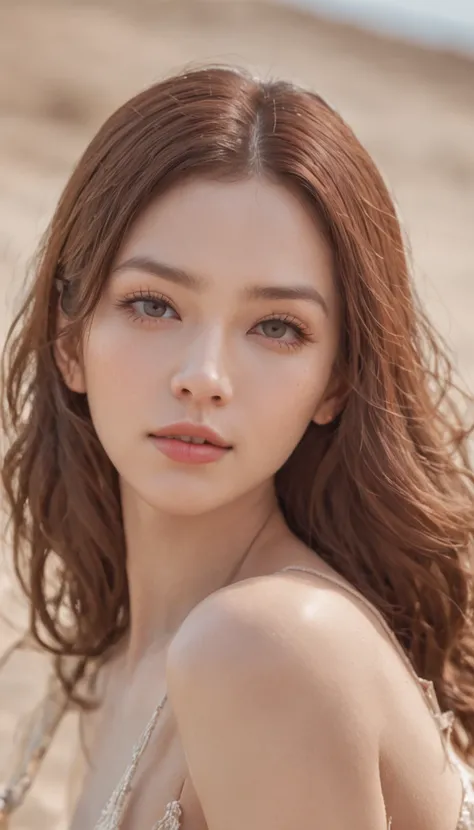 top-quality、​masterpiece、超A high resolution、Full body portrait、(Photorealsitic:1.4)、Raw foto、One woman in the world、Detailed facial texture、Cool summer beach in Bikini、