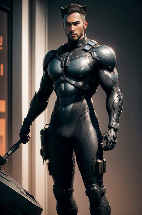 special ops blank panther MCU costume, cyberpunk, hard surface, kitbash, greebles, dark moody, smokey, rim light, ultra-realistic, ultra-detailed, intricate ultra-details, ultra-intricate details, 64K, HD, multi-rendering, cinematic rendering, 3D render