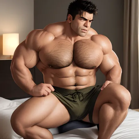 Uncle Banner the Hulk in the Avengers，Male uncle，big eyebrows，Strong body，Girl with thick fat chunky physique，Short black hair，黑The eye，pane，The upper body wears a white shirt，The shirt is completely unbuttoned，Exposes the pectorals and abs，The lower body ...