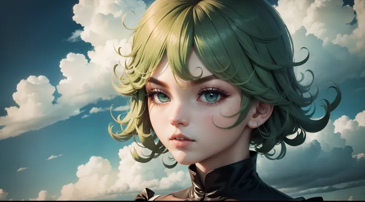 Tatsumaki (Um homem de soco) Looking at clouds in awe, foco no rosto