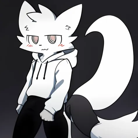 hightquality, (white fur+white hoodie+black pants:1.3), (long tail:1.2), (scornful eyes:1.2)