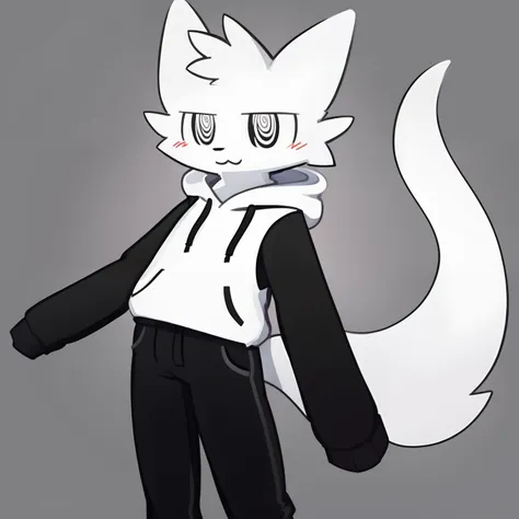 hightquality, (white fur+white hoodie+black pants:1.3), (long tail:1.2), (scornful eyes:1.2)