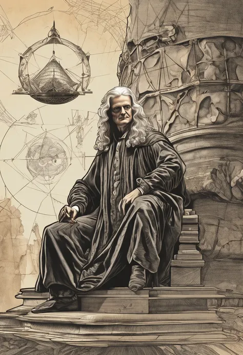 Pintura de Isaac Newton como um ((feiticeiro)), roupas de mago, Magicians hat, mystic atmosphere, Geometria sagrada, Mystery religions, hermetic, Hermetic symbols, Louve o pecado, Louve o Sol, oculto, conspiracy, hermetismo, Geometria Sagrada, mistic ambie...