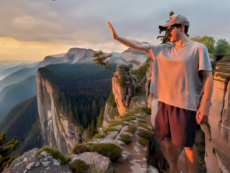 "Edge of a cliff, cinematic lighting, HDR, realistic, overlooking a breathtaking mountain and forest valley"