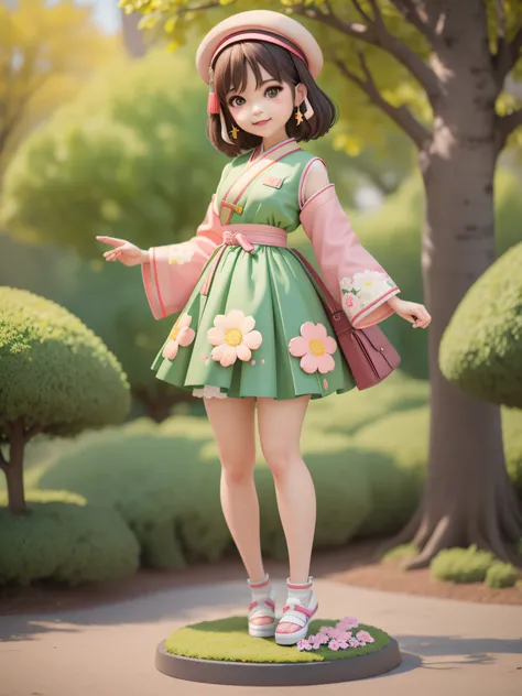 (Daisaku),(tmasterpiece),(Super meticulous),(Full body photo:1.1),The whole body must be exposed to see the legs and feet，shoe.Kizi,tchibi,adolable,ssmile,Open-mouthed,florals,exteriors,KARATE，Hold nothing in your hands.beret,Manteau,Blushlush,The tree,:3,...