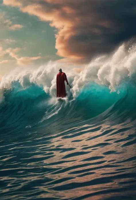 A ultra realistic photo of Moses openning the red sea.