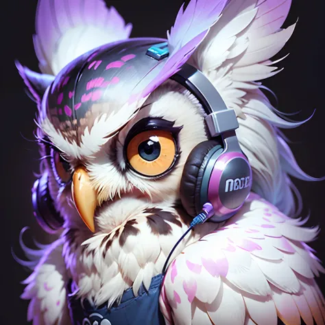 color photo of a Happy Colorful Owl wearing Headphones, kawaii, contour, vector, white background —c 10 —ar 2:3 --auto --s2