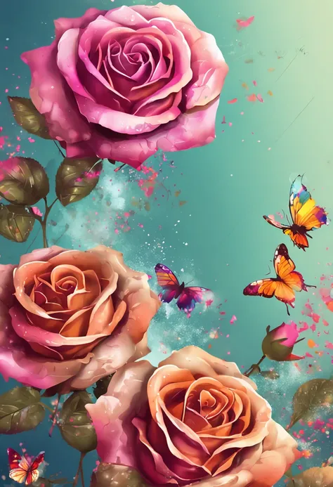 ((beautiful rose with delicate petals and colorful butterfly)|(lovely rose adorned with vibrant butterfly))