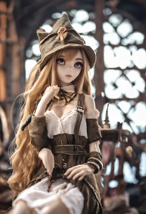 The figure of a seductive girl、Cute girl figure、Realistic Young Gravure Idol Figure、pretty face with arms and legs、Norse goddesses、photo of slim girl model、European Girl、Honey-colored hair、long、eye glass、Fox ears、Fox tail、Steampunk or witch、witchs hat、long...