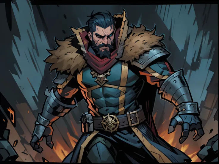 darkest dungeon style, comics frame, sadurang from marvel, hunk, shoulder length mane hair, defined face, detailed eyes, short b...