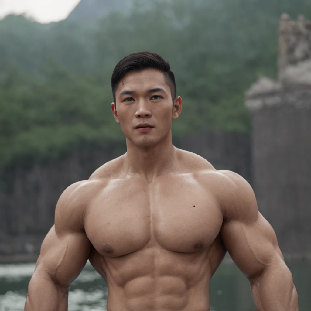 super muscular cute asian men wearing red thong in midle of lake (professional 3d render:1.3) af (Realistic:1.3) most beautiful artwork photo in the world，Features soft and shiny male heroes, ((Fantastic location, Majestic cluttered environment)), full bod...