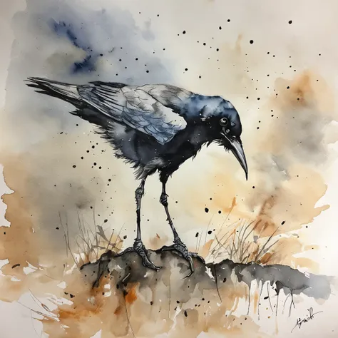 Two crows in a dead tree, Uma sombra em Forma de andador, Noite estrelada, Thick fog on the ground, Luz azul no horizonte, ,, motion blur, proFundidade de campo, dust, Cobblestones and dirt. arte splash, pingando tinta. Perfect color classification. inFlue...