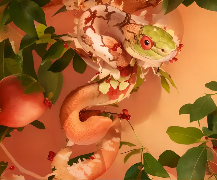 Snake on pomegranate tree background