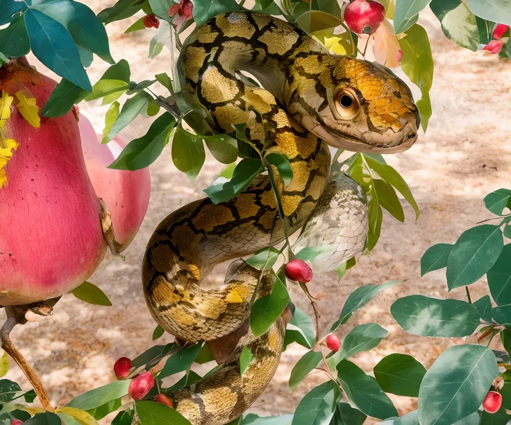 Snake on pomegranate tree background