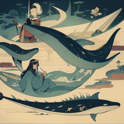 Ukiyo-e style, Kay Nielsen, Thomas Crane, Richard Doyle, animesque　wondrous　strange　Whimsical　Sci-Fi Fantasy　Firefly　Sartori Ibarra　Whale Mountain　Cross stone　Ore Radio