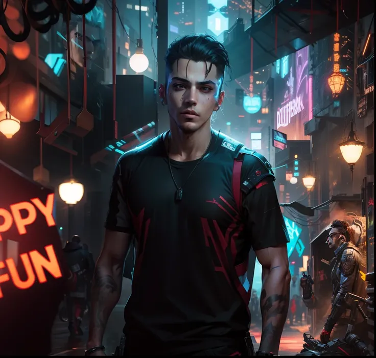 Change background cyberpunk handsome boy. Realistic face 4k