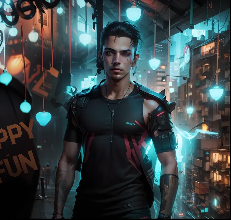 Change background cyberpunk handsome boy. Realistic face 4k