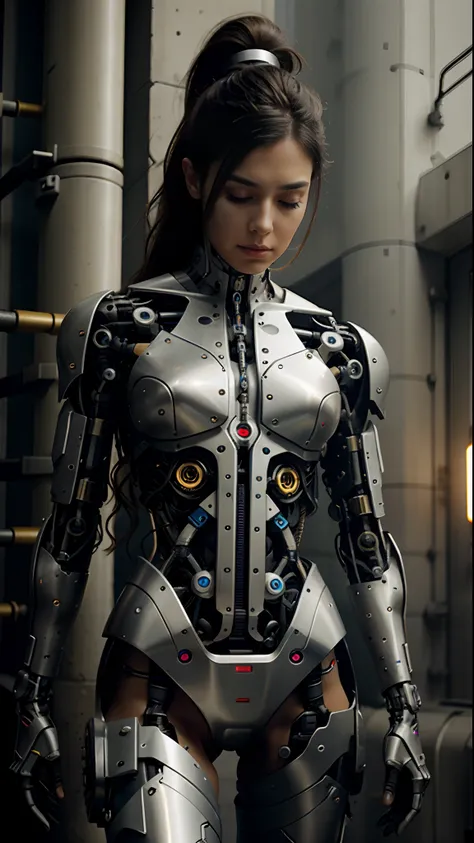 female cyborg, cybernetic body parts