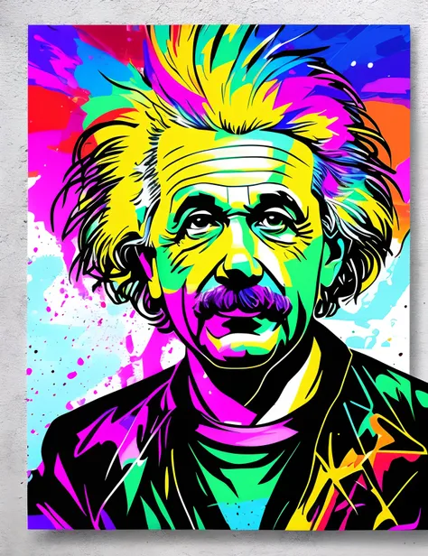 vector image of an albert einstein t-shirt print, street art graffiti style and mixing lgbt colors, with shades of paint fading around, white background image, vivid colors --auto --s2