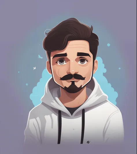 Homem dos desenhos animados com barba e bigode com capuz, cabelo social, arte dos desenhos animados, retrato estilizado, Retrato 2D, retrato detalhado do caractere, estilo de arte dos desenhos animados, Retrato do conceito do personagem de mim, plano de fu...