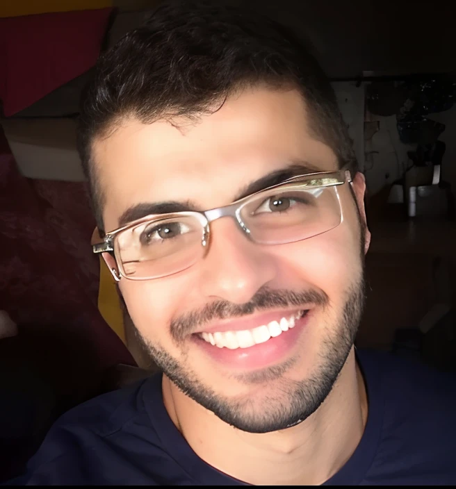 Smiling man with glasses and beard wearing a blue shirt, jewish young man with glasses, Sam Nassour, Ethan Klein, foto de perfil headshot, José Moncada, caio santos, Emad Mostaque, imagem do avatar, david rios ferreira, Ahmad Merheb, Mohamed Reda, Nekro Pe...