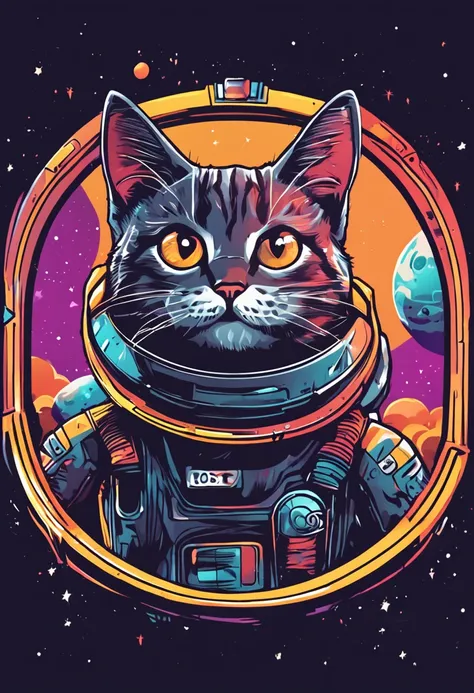 space cat, funny and surprised, for a sticker