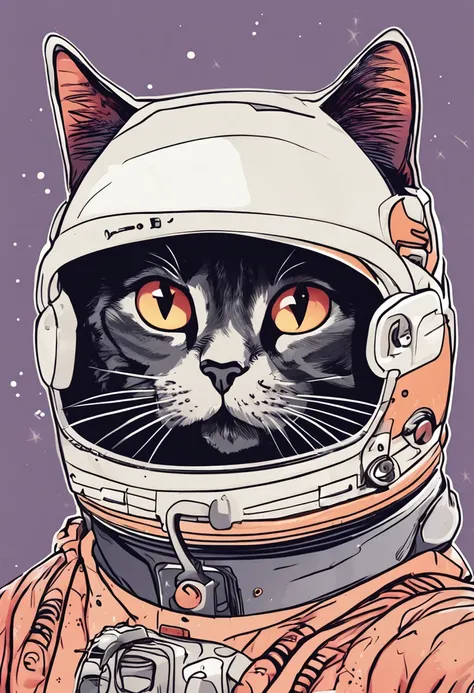 space cat, funny and surprised, for a sticker