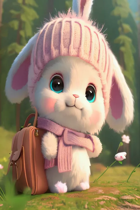 a closeup of two cartoon rabbit with a bag and a cap, adorable digital painting, cute digital art, cute anthropomorphic bunny, cute cartoon character, cute detailed digital art, cute character, cute 3 d render, cute adorable, cute and adorable, cute and ad...