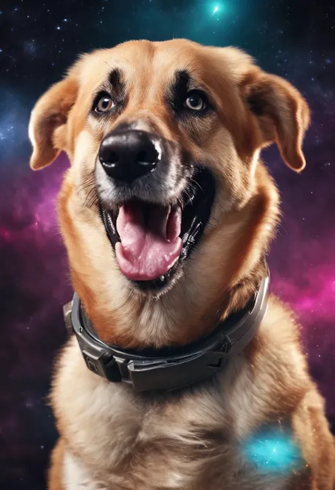 space dog, funny and surprised, for a sticker, german shepperd, with the tongue out, joyful