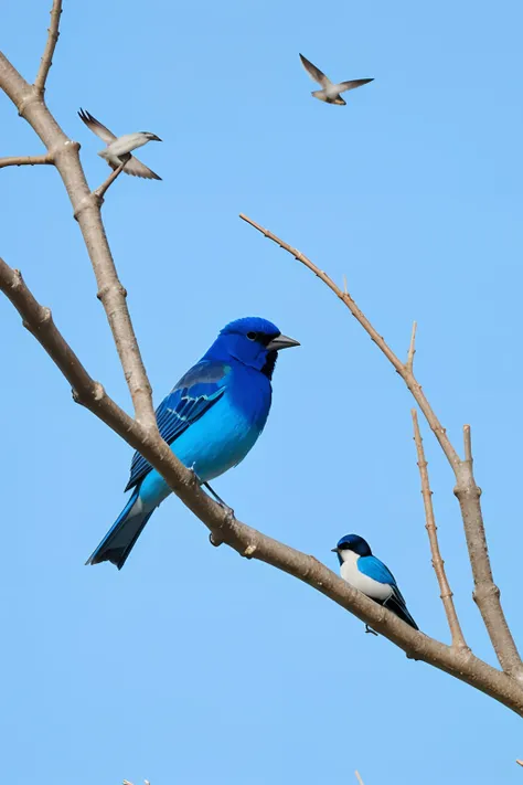 Blue colors with birds on the branch