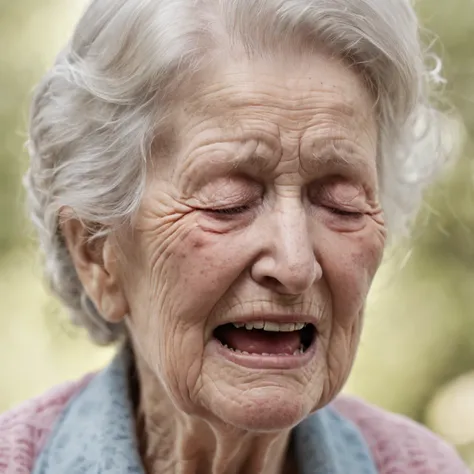 elderly woman crying hyper realistc photo