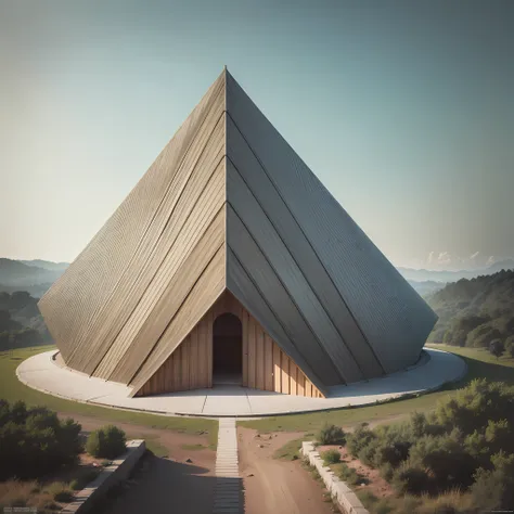 triangular chapel by Lina Bo Bardi and Amanda Levete, intricate details, photorealism, 4k --auto --s2