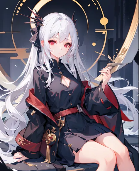 dreamy, (masterpiece), best quality, 1girl, white hair, amazing, beautiful detailed eyes, red eyes, fine details, depth of field, extremely detailed CG,