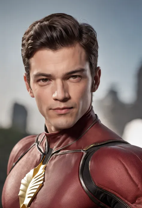 Autoretrato de um homem, master part, extremamente detalhado, melhor qualidade, Com trajes terno preto, extremamente detalhado, como Barry Allen, inspirado em The Flash. (8k, qualidade superior, melhor qualidade, obra-prima, altamente detalhado: 1.2), (de ...