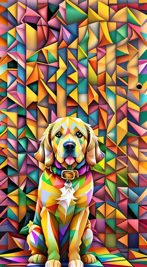 ( Golden Dog , perfil ),(melhor pose),(best angle), (better expression), Eduardo Kobra acolchoamento ,multidimensional geometric wall PORTRAIT, arte, Chibi, Yang08k, lindo, Colouring, Primary works, qualidade superior, melhor qualidade, Arte Oficial, Beaut...