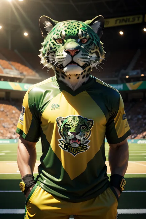 Mascot for the fans organized green gold jaguar